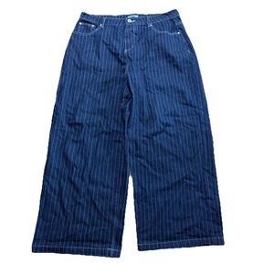 Baggy Wide Leg Grunge Denim Jeans 40x 29 Large Y2K Skate Streetwear Pinstripe